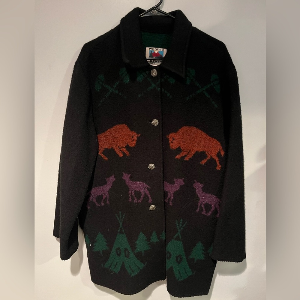 Pendleton Black Trench Coat with Animal Print